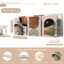 3pcs/Set Abstract Nature Oil Painting Print - Desert And Palm Leaves, Mid-Century Modern Bohemian Decor Suitable For Home Decor, Room Decor, Bedroom Decor, Living Room Decoration, Bathroom Decor, Wall Decor, Optional Wall Art With Frame