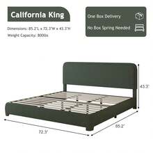 HOMBCK Twin/ Full/ Queen/ King Size Bed Frame, Boucle Upholstered Platform Bed With Headboard, Modern Style, Soft Rounded Corners, No Box Spring Required, Easy Assembly, Beige/ Grey/ Pink/ White/ Light Grey/ Black/ Green - 綠色 - 查看 11