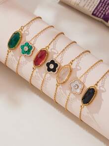 1pc 18K Gold Plated Stainless Steel 5-Leaf Flower Cubic Zirconia Necklace & Bracelet Jewelry Set, Suitable For Daily Wear And Gifting, Valentine's Day, Birthday, Mother's Day