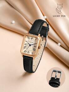 1 件 LUCKYFOX 石英腕表配手链，简约休闲复古商务风格锌合金方形表盘皮革表带手表，豪华礼品套装配贺卡，适合节日、情人节 - 黑色 - 查看 6