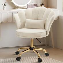 Home Office Chair, Makeup Chair, Velvet Chair, Petal Backrest, 360° Rotatable, Height-Adjustable Office Chair, Ergonomic For Study Or Bedroom, Load Capacity Up To 120 Kg, Beige - 米色 - 查看 7