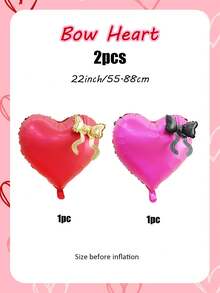 1/2pcs Heart & Bow Knot Foil Balloons, Includes Red Heart Gold Bow, Hot Pink Heart Black Bow, Suitable For Valentine's Day, Proposal, Wedding Party, Bridal Shower, Birthday, Anniversary, Valentine's Day Decor, Red, Pink Birthday Party Atmosphere Photography Props - Multicolor - View 3