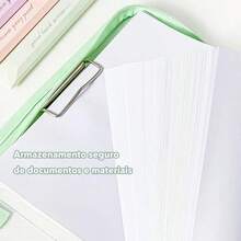 Pasta grande A4 à prova d'água com bolso transparente para documentos, clipe e cordão incluídos - Rosa chiclete - Visão 6