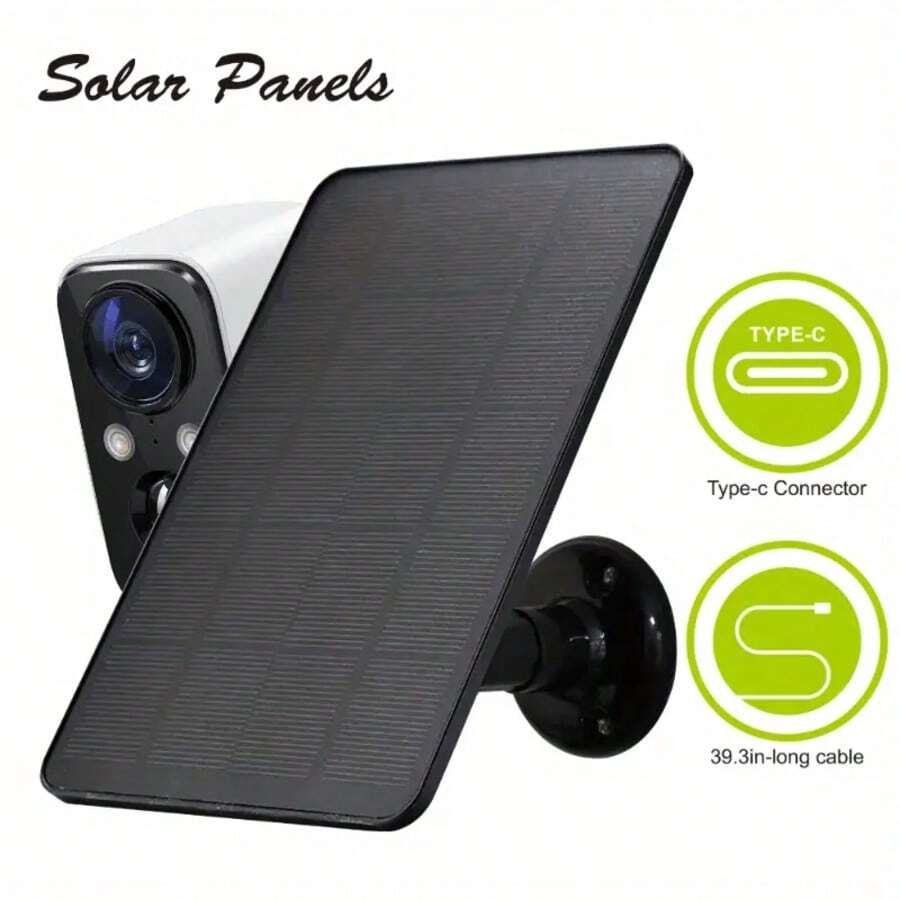 Cargador solar giratorio 360 grados compatible con Micro USB y USB-C, adecuado para cámaras de de bajo voltaje, timbres inalámbricos, luces y dispositivos de monitoreo inalámbricos - Negro - Ver 1