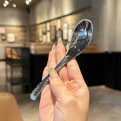 1pc Stainless Steel Hammered Texture Spoon, Vintage Style Soup Spoon, Rice Spoon, High-Quality Dessert Spoon, Dining Spoon