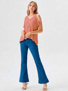 Fashionable Ladies Off Shoulder Lightweight Blouse - Rosa Palo - View 2
