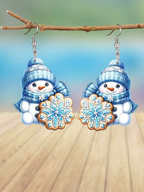 1 Pair Cute Blue/Pink Snowflake Snowman Acrylic Earrings For Women Winter Earrings Christmas Earrings And Fashion Drop Earrings Jewelry Perfect For Holiday Party And Daily Wear Christmas Gifts For Best Friends