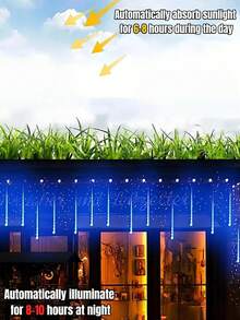 30/45cm Luz de lluvia de meteoritos solar con 8 tubos, IP65 resistente al agua, adecuada para calles, árboles, jardines, patios, fiestas de Año Nuevo, reuniones, bodas, decoraciones de Navidad y Halloween, luces de patio exterior (blanco cálido/blanco/color/azul)