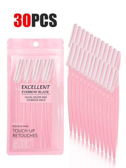 30pcs Exquisite Bagged Men's And Women's Facial Razors, Eyebrow Trimmers And Facial Hair Removers, Facial Hair Removal, Men's And Women's Facial Razors, Hair Trimming Tools, With Precision Sleeves, Hair Removers, Eyebrow Trimmers, Easy To Carry For Travel 1/3/6/12/24pcs (Pink)