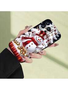 Funda para teléfono móvil con patrón de muñeco de nieve navideño - Protección completa engrosada, a prueba de golpes y anti-caída, funda protectora suave - Para iPhone 15 14 13 12 11 XS XR X 7 8 Mini Plus Pro Max S - Regalo de cumpleaños o festival para hombres y mujeresCarcasa original con gráficos - Negro - Ver 3