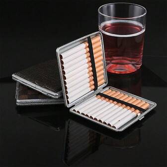 1 pieza Estuche de cigarrillos de 100 mm con correa extendida, clip para cigarrillos, caja de cigarrillos de cuero PU con tapa cuadrada, diseño elegante para hombres y mujeres, adecuado como regalo de alta gama para vacaciones/Día de San Valentín