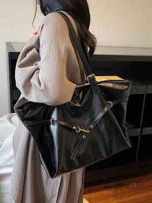 时尚、多功能、优雅的全新设计简约潮流单肩腋下托特包，休闲通勤商务高端托特包 - 彩色 - 查看 4