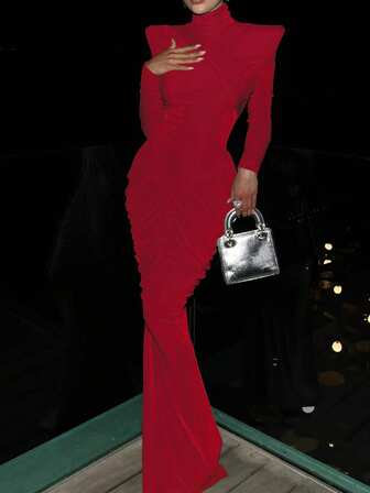 Nuevo vestido de unicolor con cuello alto, ajustado y con espalda descubierta, sexy para mujeres