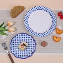 10/20/40/50pcs,Blue And White Checkered Birthday Party Supplies, Coastal Deep Blue Scallop Party Disposable Paper Plates, Birthday Party Decoration Supplies, Blues Dinner, Wedding, BabyShower, Birthday, Picnic, Barbecue Essential