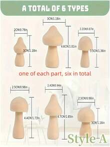 木制蘑菇积木，天然迷你DIY木制蘑菇玩偶，适用于艺术、手工艺、绘画和家居架子上的桌面装饰。