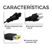 Cargador Para Laptop Compatible Con ULTRABOOK YOGA S43, 11, 13 45w 20v 3.25a Usb Punta Cuadrada - Tipo de Enchufe B Japonés (100V) - Ver 2