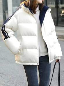 Women's Winter Coat, Long-Sleeved With Fluffy Zippers, Warm Jacket With Pockets, Suitable For Casual Daily Life And Outdoor Use - 白色 - 查看 1