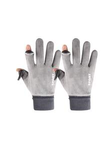 1 Pair Of Suede Leather Leaky Two-Finger Half-Finger Gloves, Padded Touch Screen Design, Suitable For Winter Outdoor Running And Cycling Scenarios Winter Gear Snow Gloves