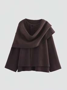 Áo khoác cardigan dệt kim dáng rộng, bất đối xứng, phong cách thường ngày dành cho nữ. - Cà phê nâu - Xem 2