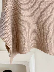 1 pieza Bufanda de unicolor para mujer, poncho asimétrico de cuello alto versátil de punto, accesorio de chal, suéter casual para el trayecto de mujer, cárdigan holgado - Caqui - Ver 7