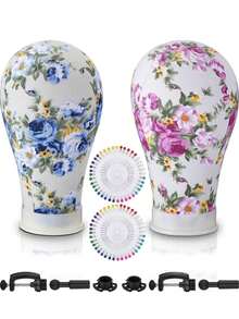 3 PiecesWig Head Set, 22-Inch Canvas Wig Heads With Installation Holes, Fabric Block Wig Heads For Practice & Display - Multicolor - View 4