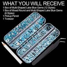 Multi Shapes 3D Glass Crystal Nail Art Rhinestones Kit With Flatback Round Bead Charm Gem Stone Jewelry Diamond With Pickup Pen + Tweezer For Manicure Craft Decoration By BELLEBOOST (Iridescent)(Multi-Shaped Light Blue-2 2 Packs) - Loại 3 - Xem 7