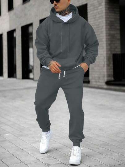 Men's Lightweight Hoodie And Sweatpants Set, Casual Hooded Pullover And Drawstring Waist Pants, Versatile Outfit For Spring/Autumn, Suitable As Gift For Husband/Boyfriend, Streetwear, Commute, Outdoor, Vacation