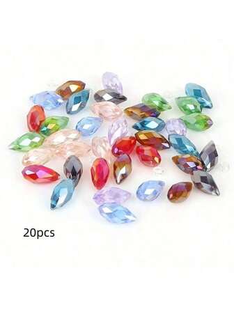 50pcs/Pack 6*12mm Color Mixed Horizontal Hole Cut Glass Horizontal Hole Beads Teardrop Shaped Handmade DIY Earring Beads Crystal Beads Loose Beads