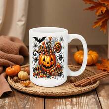 1 Halloween Ceramic Mug - Horror Pumpkin, Spider, Bat, Lantern Design - Heat-Resistant Coffee And Tea Cup (11oz/15oz) - Dishwasher  - Perfect Halloween Party Decoration, Gift For Women, Men, Teens - Year-Round Use - Ideal For Home, Office, Or - 白色-11盎司 - 查看 10