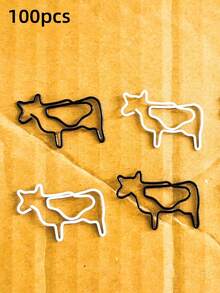 30pcs/50pcs Cute White Or Black Cow Animal Shaped Paper Clips Bookmark For Office Supplies Gifts