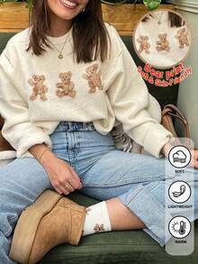 Women's Autumn And Winter Y2K Versatile Teddy Bear Pattern Round Neck Pullover Sweater, Lightweight And Comfortable, Suitable For Leisure, Daily Life, Dating, Home, Office, Party Gatherings, Festivals, Shopping, Halloween, Christmas, Thanksgiving, Holidays/Fall Women Clothes/Y2k Tops Y2k/Streetwear/Punk/Touck Like Wool/Cozy Women Knitwear Sweater With Cute Bear