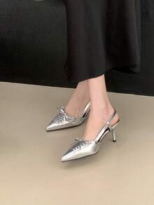 Fashionable Criss-Cross Strap High Heel Shoes, Women's Pointed Toebowknott Low Vamp Stiletto Sandals