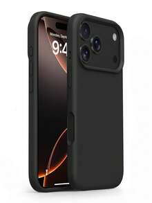 1pc Minimalist Liquid Silicone Magnetic Wireless Charging Protective Case, Compatible With 17 Air 16 14 13 12 15 Pro Max Plus, With Velvet Camera Protection - Black - View 3