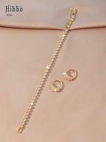 Hihho 3pcs Cubic Zirconia Wedding Jewelry Set, Bridal Cubic Zirconia Tennis Bracelet, Women Jewelry Set