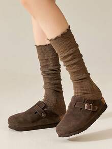 2 Pairs Women's Socks, Autumn/Winter, Suitable For Riding Boots, Fashion Solid Color Ruffle Trim Over,The,Knee Socks, Cozy Socks - Multicolor - View 4