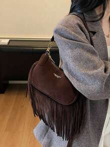 1 pezzo Borsa a spalla in pelle PU tinta unita per donna, borsa a tracolla versatile per pendolarismo, cinghia regolabile