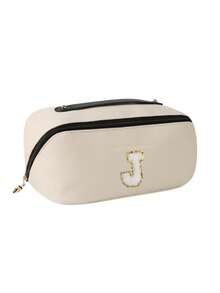 1 Stück PU-Leder wasserdichte Kosmetiktasche mit Buchstabendesign, großer Stauraum mit Doppelschicht, multifunktionale Damen Reisetasche, Kulturtasche, Kosmetikorganizer, Badezimmer Aufbewahrung, Reiseaccessoire, Ostergeschenk, Brautjungferngeschenk, Tasche, Kosmetiktasche, Reiseaccessoire - Beige - Übersicht 15