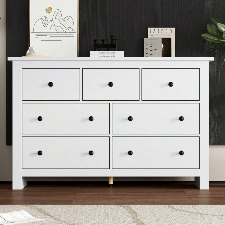 Modern And Minimalist Dining Room Cabinet With Large Capacity, Sideboard With Multiple Drawers, Wood-Colored Coffee Cabinet With Drawers For Entryway, Kitchen, Dining Room And Living Room. - White + Particle Board - View 1