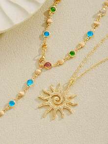 مجموعة قلادة للنساء، موضة عتيقة أنيقة، قلادة ذات طبقتين بتصميم زهرة عباد الشمس المرصعة بالكريستال عالي الجودة، هدية عيد ميلاد أو ذكرى للحبيبة