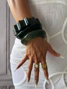 三件套手链，金手链，树脂手链，宽手链，厚手链，手链套装，宽手链，树脂手链，女士手链，送她的礼物 - 綠色 - 查看 2