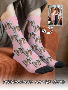 1 par de calcetines con estampado facial personalizable hasta el tobillo para mujeres, calcetines con foto personalizada, calcetines divertidos y únicos a medida hasta el tobillo, adecuados para el Día de San Valentín, cumpleaños y regalos - Multicolor - Ver 3