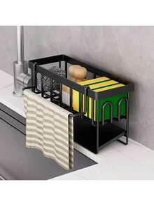 1pc Multifunctional Drain Rack, Kitchen Storage Rack, Sink Dishcloth Countertop Detergent Sponge Holder, Plastic Material, Drain Rack Only Without Other Products - Multicolor - View 3