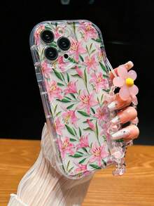 Cream Textured Transparent Pink Floral Painted Anti-Drop Cartoon Phone Case Compatible With IPhone 14, 14 Pro, 14 Pro Max, 13, 13 Pro, 13 Pro Max, 11, 11 Pro Max, 12, 12 Pro, 12 Pro Max, XR, XS, 15, 15 Pro, 15 Pro Max, 16, 16 Pro, 16 Pro Max, 17, 17 Pro, 17 Air, 17 Pro Max, Galaxy S24, A04, A12, A13, A14, A23, A24, A32, A33, A51, A52, A53, A54, A72, S20 FE, Redmi 9, Redmi 9A - Multicolor - View 2