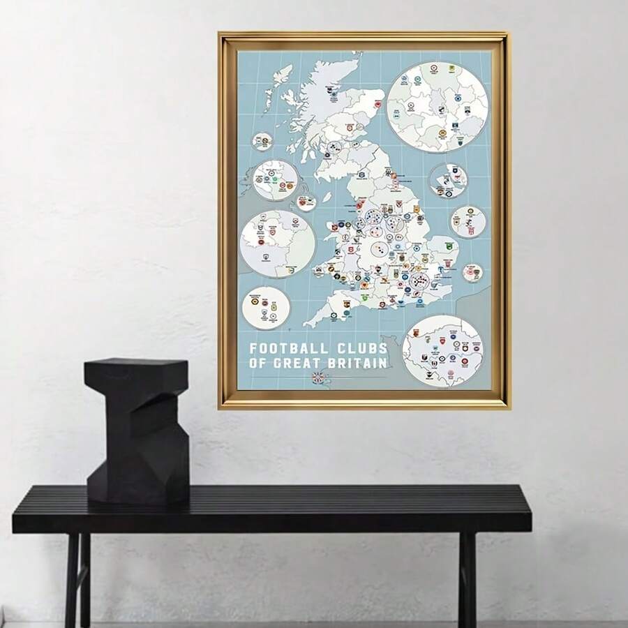 UK Soccer Clubs Map Poster - Frameless Canvas Wall Art For Home, Office, And Cafe Decor - Perfect Gift For Football Fans, Perfect For Room Decor - Multicolor - View 1