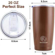 Termos para Cafe de Acero Inoxidable 590ml/20oz con Doble Pared – Antiderrames con Tapa – Ideal para Escuela, Oficina, Viaje – Regalo de Navidad para Hombres y Mujeres (Gorro navideño) - Grano de Madera - Ver 3