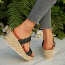 Womens Platform Sandals Wedge Sandals Open Toe Comfortable Espadrilles Wedges Summer Beach Walking Travel Shoes Heels - 黑色 - 查看 8