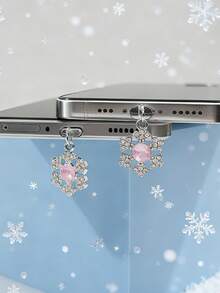 水钻雪花镶嵌粉色和蓝色雪花手机防尘塞吊坠，情侣礼物，适用于 Apple/Type-C - 彩色 - 查看 2