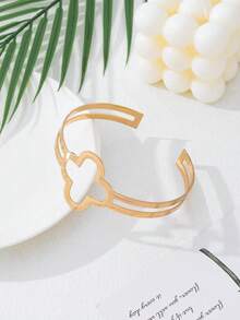 Minimalista Oco Geométrico Trevo de Quatro Folhas Camadas Tornozeleira, Joia de Pé Feminina para Presente de Festa de Feriado