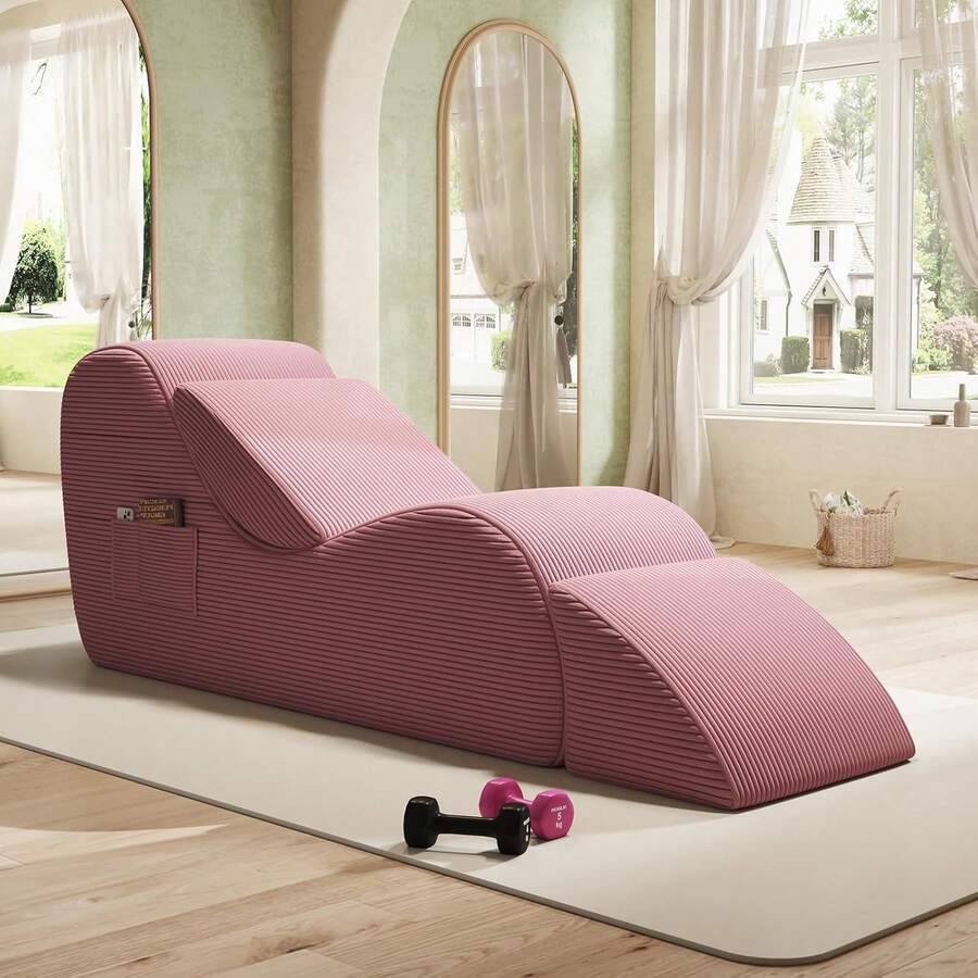 Yoga Chairs For Adults, Chaise Lounge Chair, Chaise Lounge With Waist Pad, Foot Pad, Side Pockets, High Density Foam Non-Slip Bottom, Yoga Chair For Relaxation Stretching Exercise - 粉色 - 查看 1