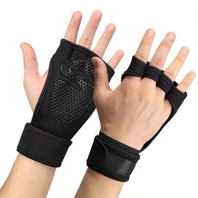 2PCS Heavy-Duty Gym Gloves With Four-Finger Grip - Weightlifting, Deadlift, Bench Press Gloves - Adjustable Wrist Strap For Fit Non-Slip Grip For Strength Training